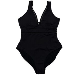 Sea Level Women Size 10 Black Surplice V-Neck Powermesh One Piece Swimsuit Swim